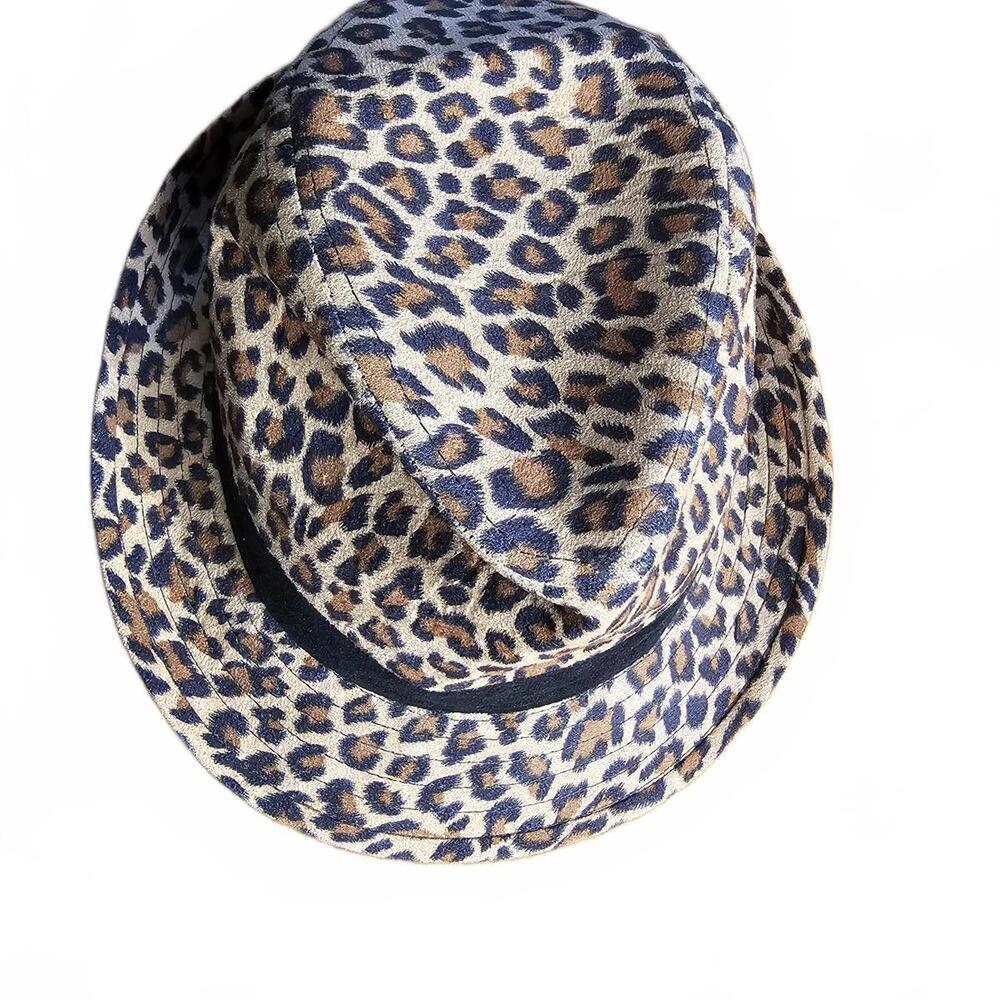 Kathy Van Zeeland Leopard Print Fedora Hat with Black Band